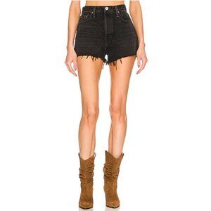 RE / DONE Jeans 70's High Rise Denim Shorts in Broken Black